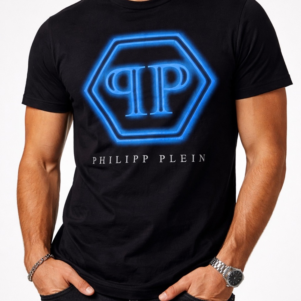 Philipp Plein PP Hexagon Logo T-Shirt EU XL Slim Fit Auth Tag Streetwear Luxury